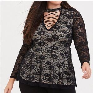 Torrid Black Lace Lattice Peplum Top